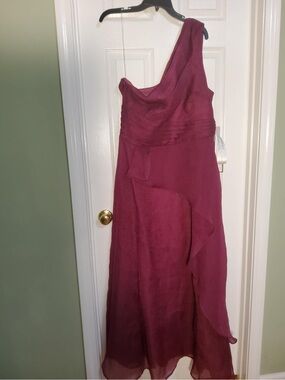 JS Collections One-Shoulder Fuchsia Evening Gown